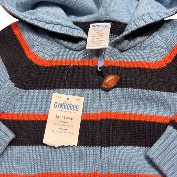 NEW GYMBOREE Blue Striped Football Rugby Sweater Full Zip Hooded Orange Boys 18m - Picture 3 of 8